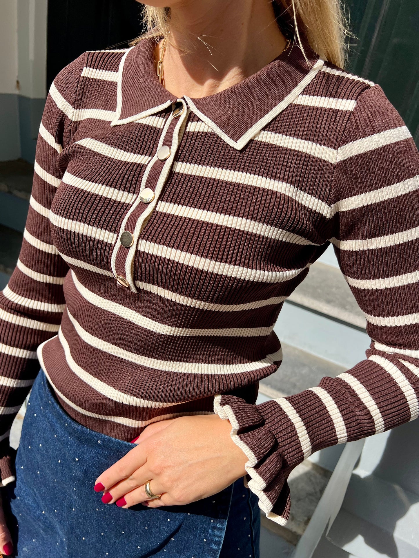 Gwen polo strepen bruin