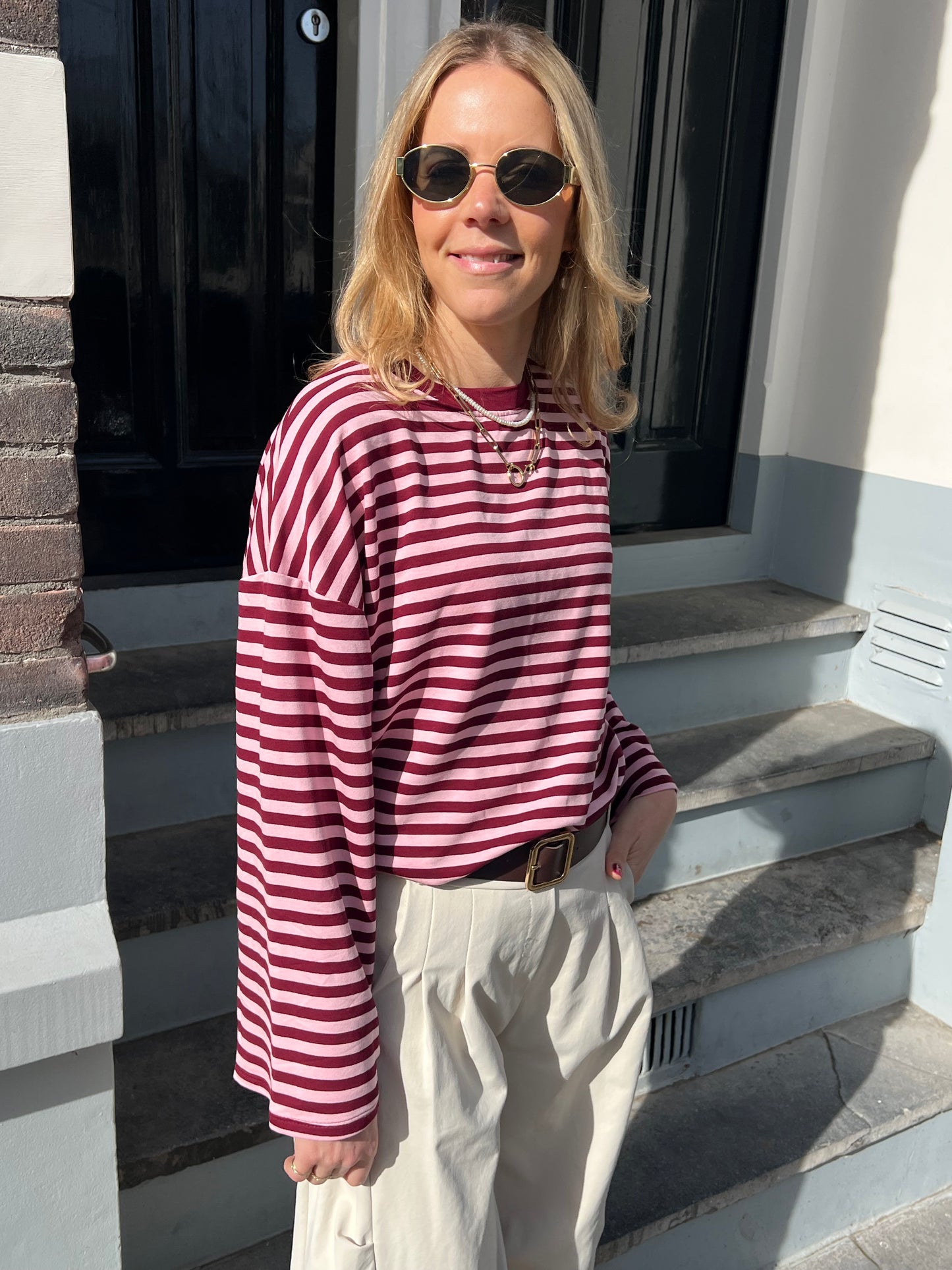 Fanny longsleeve bordeaux /roze