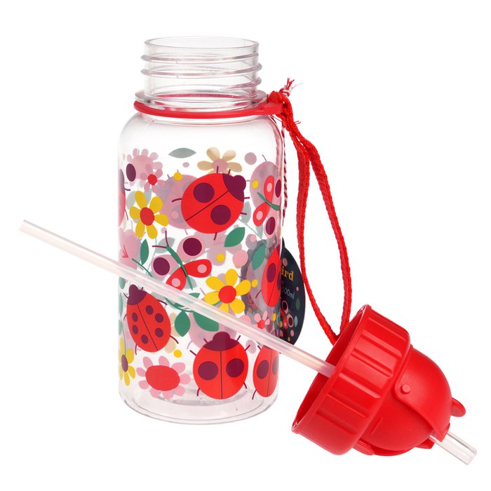 BPA vrije drinkbeker met rietje. Lekvrij. Van het merk ladybird in de kleur rood met lieveheersbeestjes en hengsel
