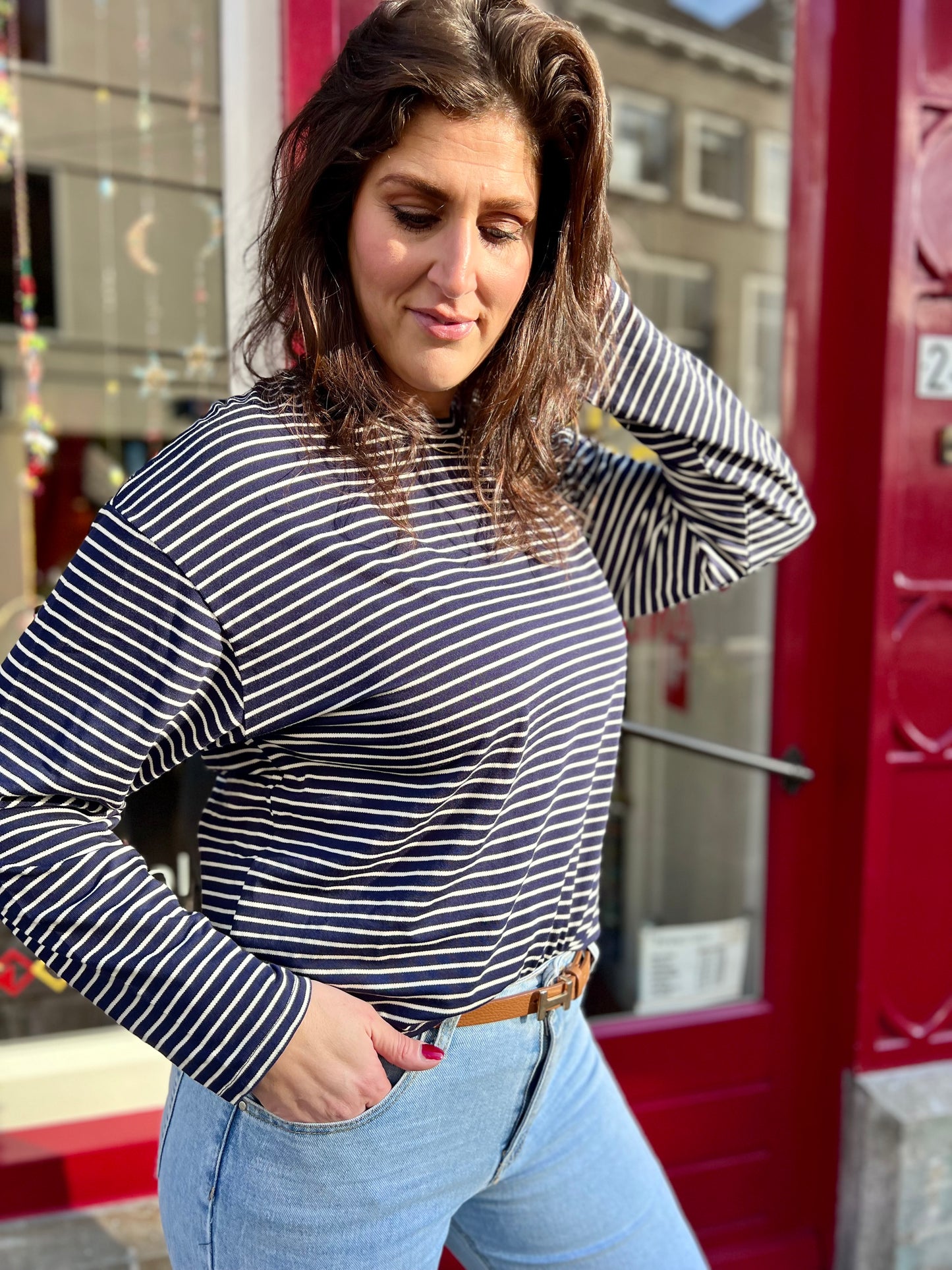 Longsleeve strepen donkerblauw