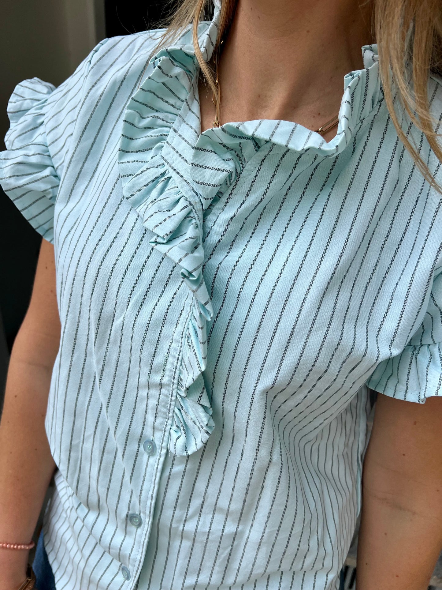 Didi striped ruffle blouse mint