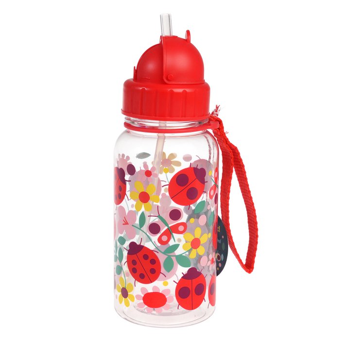 BPA vrije drinkbeker met rietje. Lekvrij. Van het merk ladybird in de kleur rood met lieveheersbeestjes en hengsel