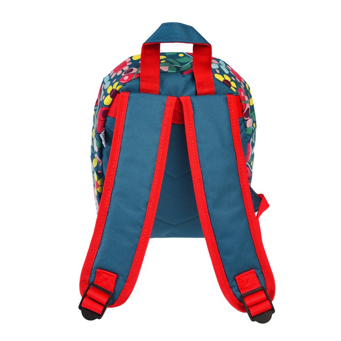 Peuterrugzak met een groot vak welke afgesloten kan worden met een rits. Aan de voorkant heeft de rugzak nog een klein vakje, ook met rits. DE rugzak heeft een gewatteerde achterkant voor meer comfort. De rugzak is het van merk Ladybird in de kleur rood met lieveheersbeestjes. Verstelbare schouderbandjes