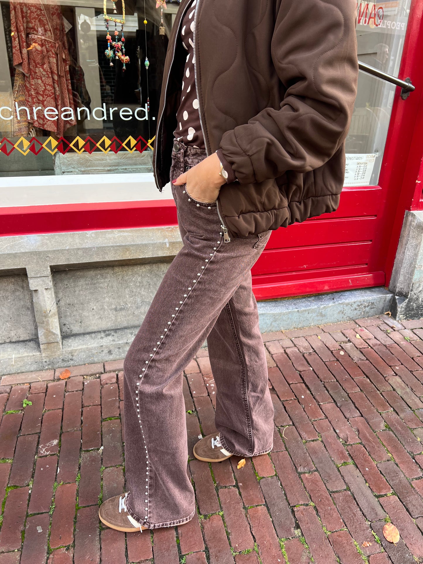 Sue studs jeans brown/burgundy