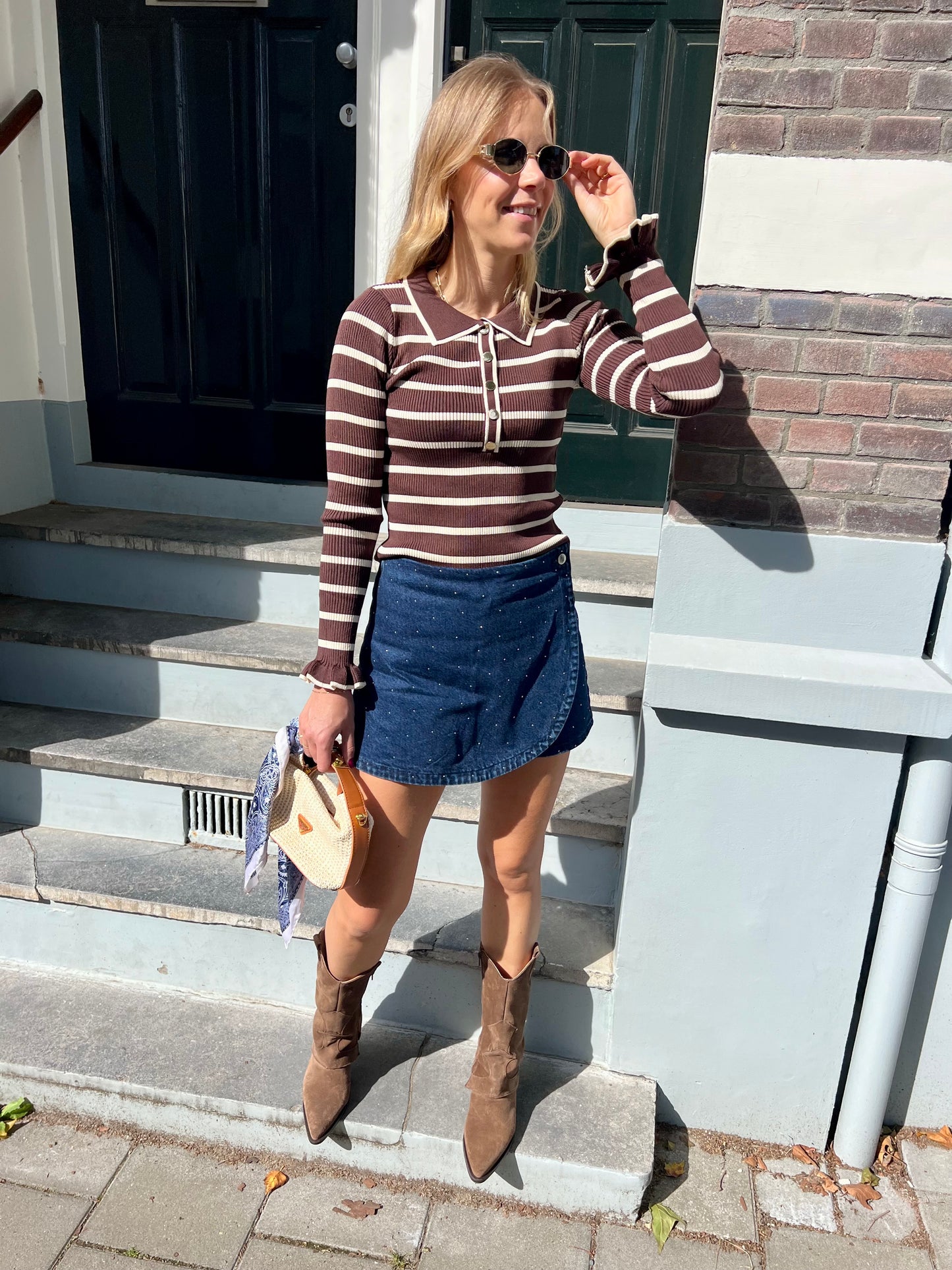 Gwen polo strepen bruin