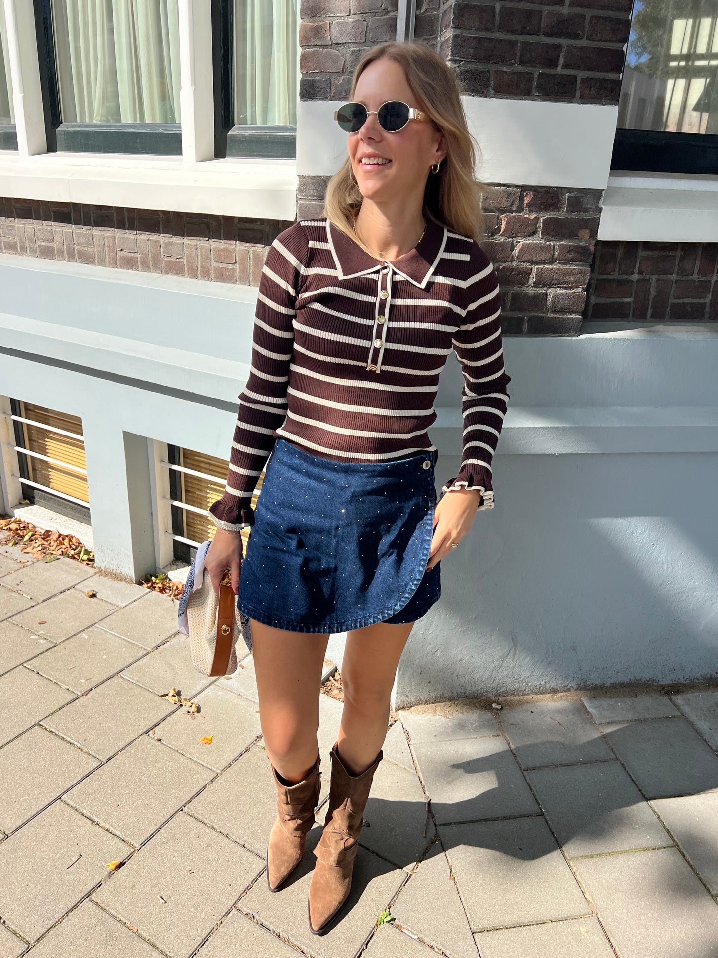 Gwen polo strepen bruin