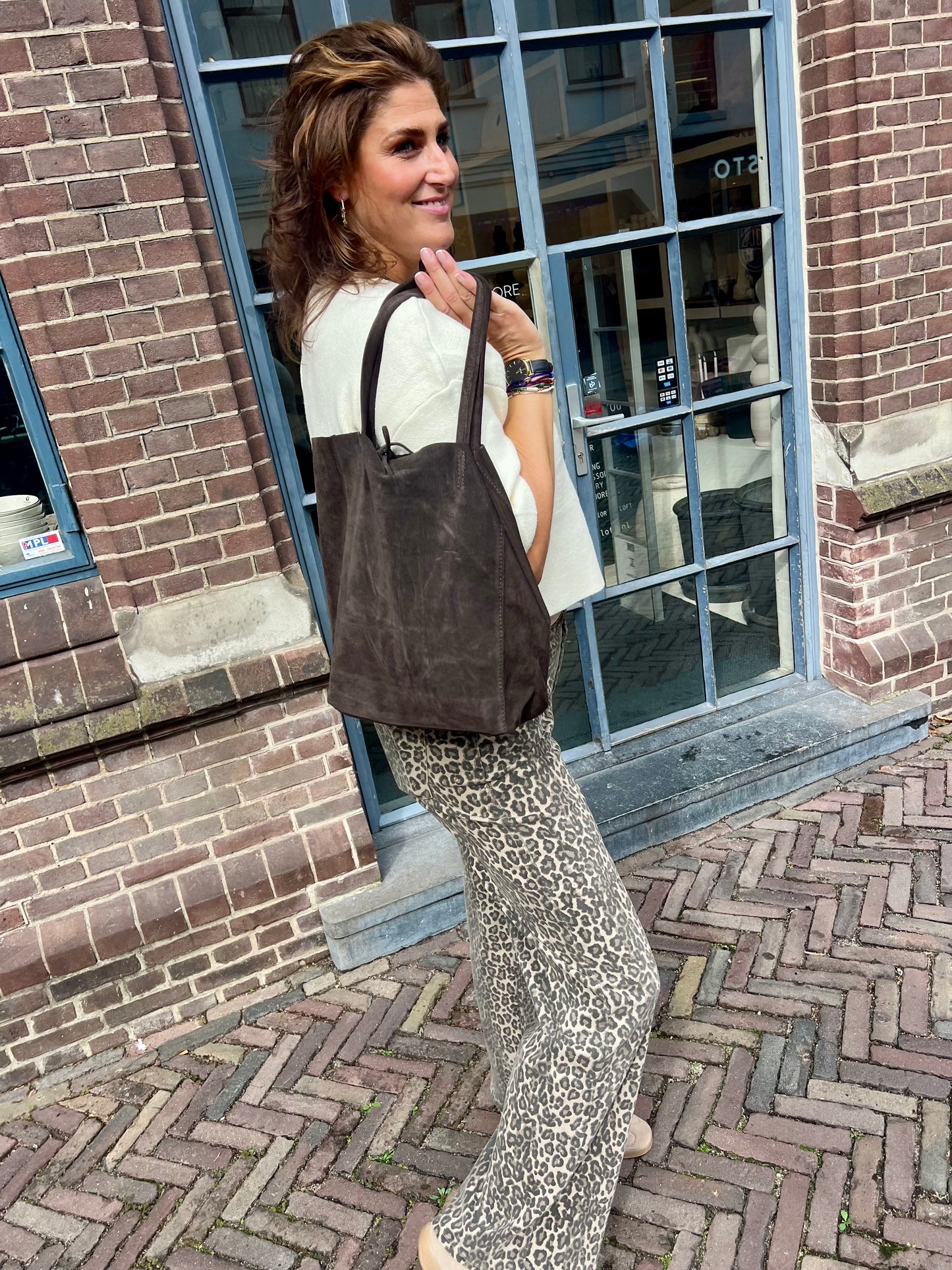 Tas suède donkerbruin