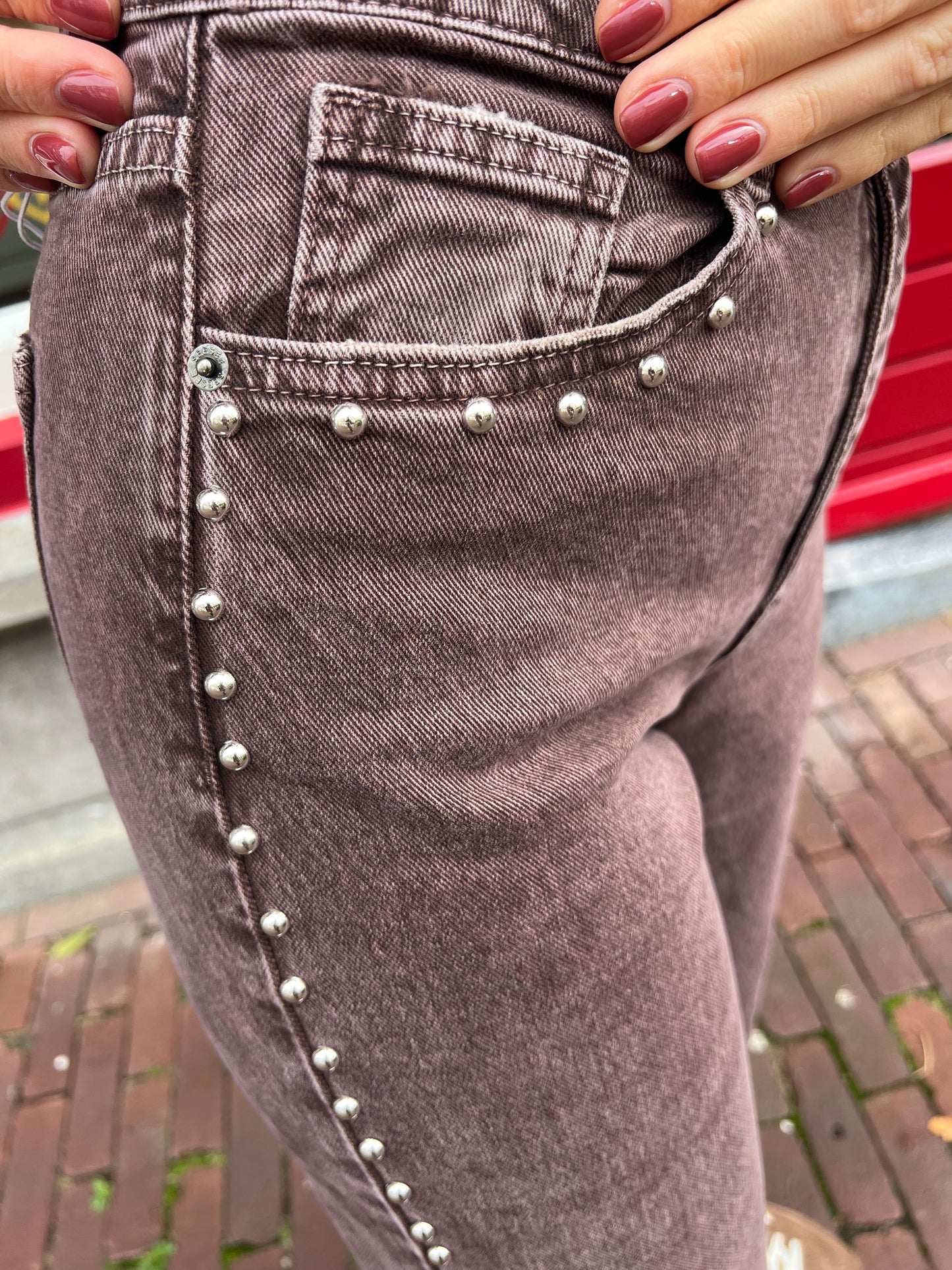 Sue studs jeans brown/burgundy
