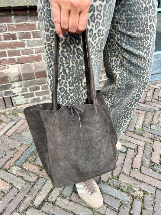 Tas suède donkerbruin