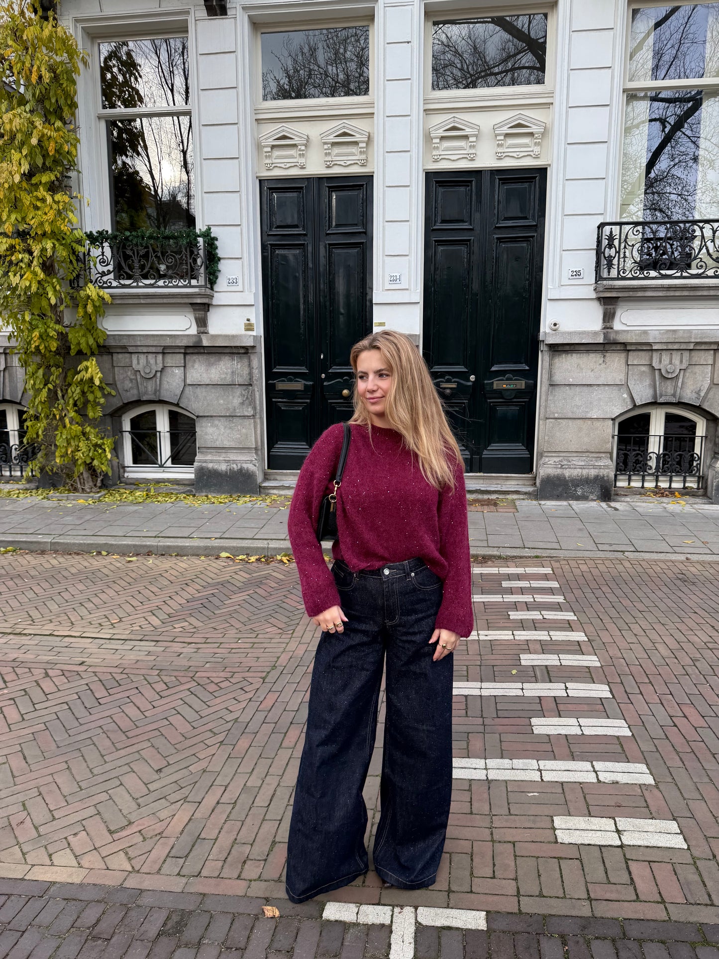 Wide leg glamour jeans donkerblauw