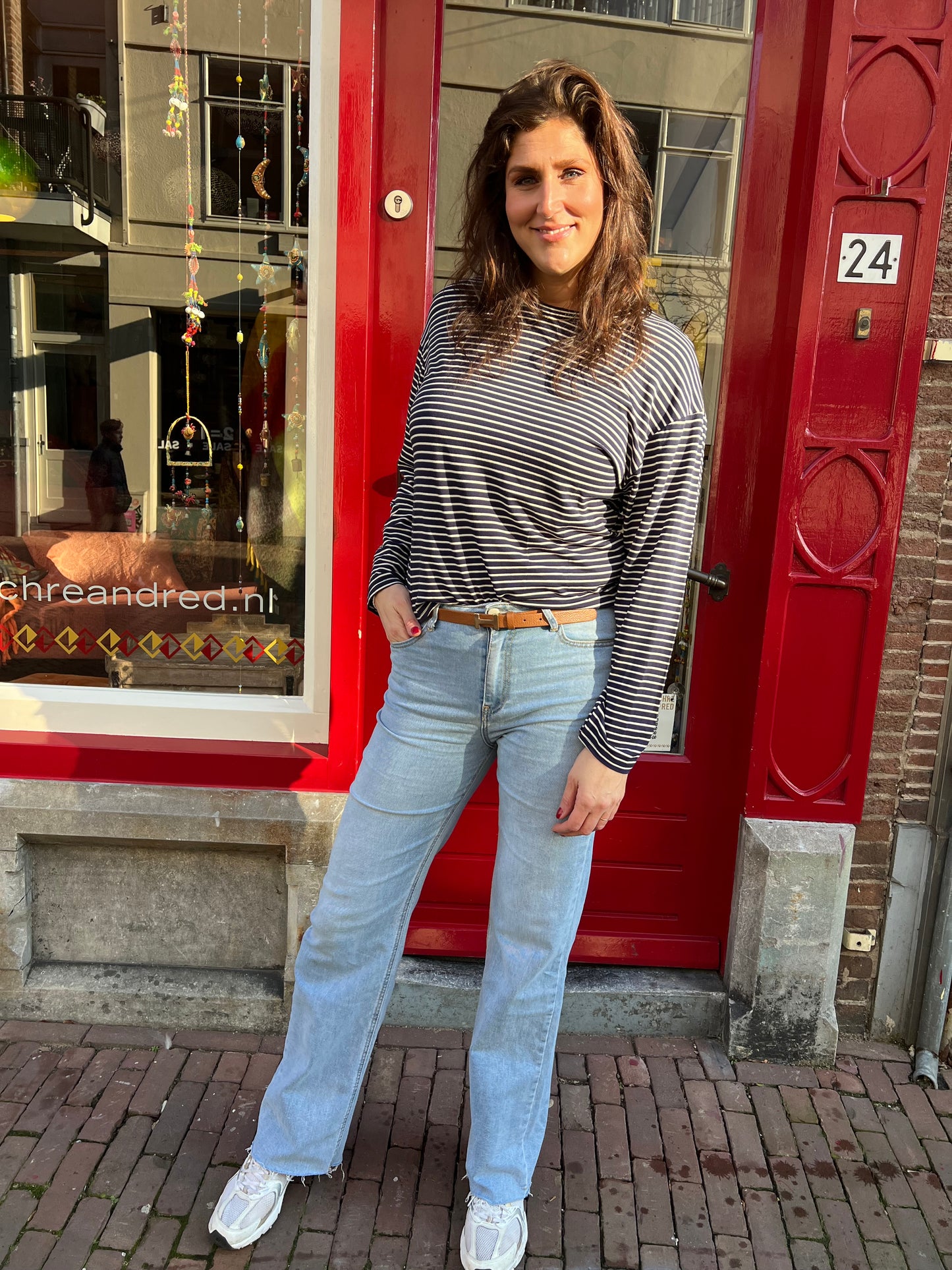Longsleeve strepen donkerblauw