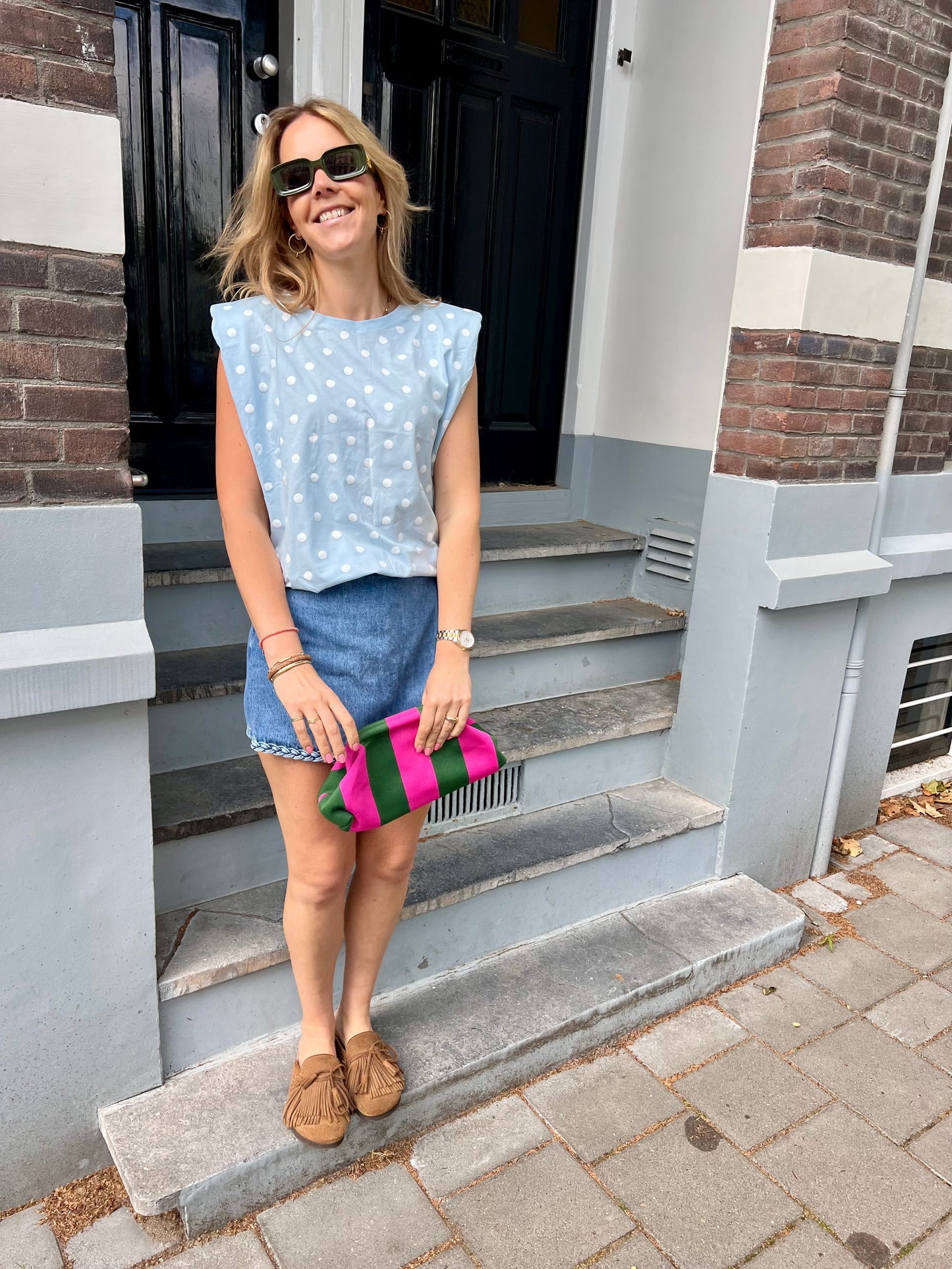 Polka dot t-shirt blauw