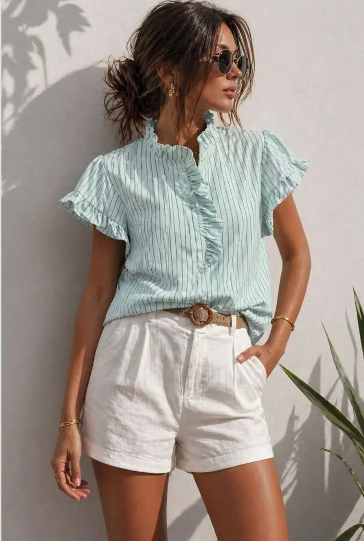 Didi striped ruffle blouse mint
