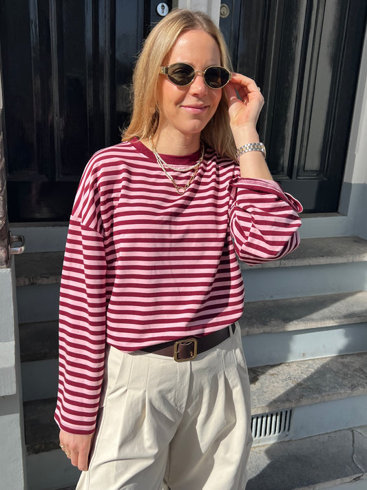 Fanny longsleeve bordeaux /roze