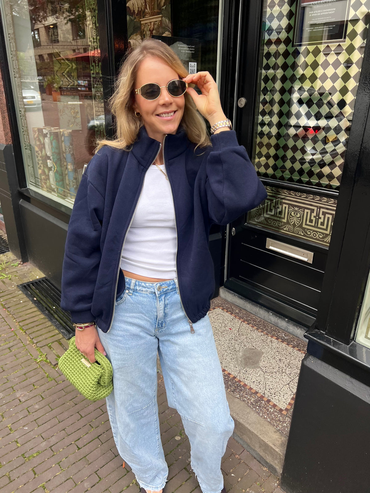 Noor sweat zippervest navy