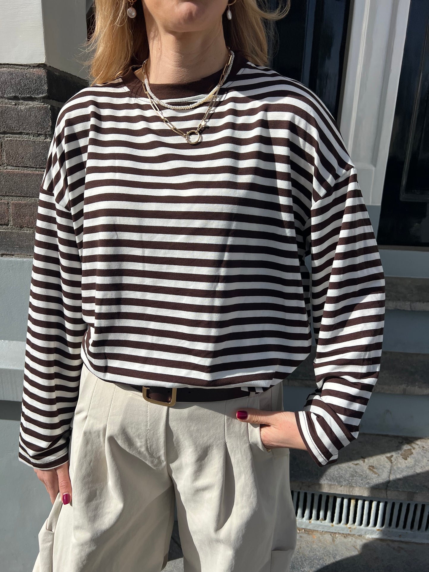 Fanny longsleeve bruin/crème