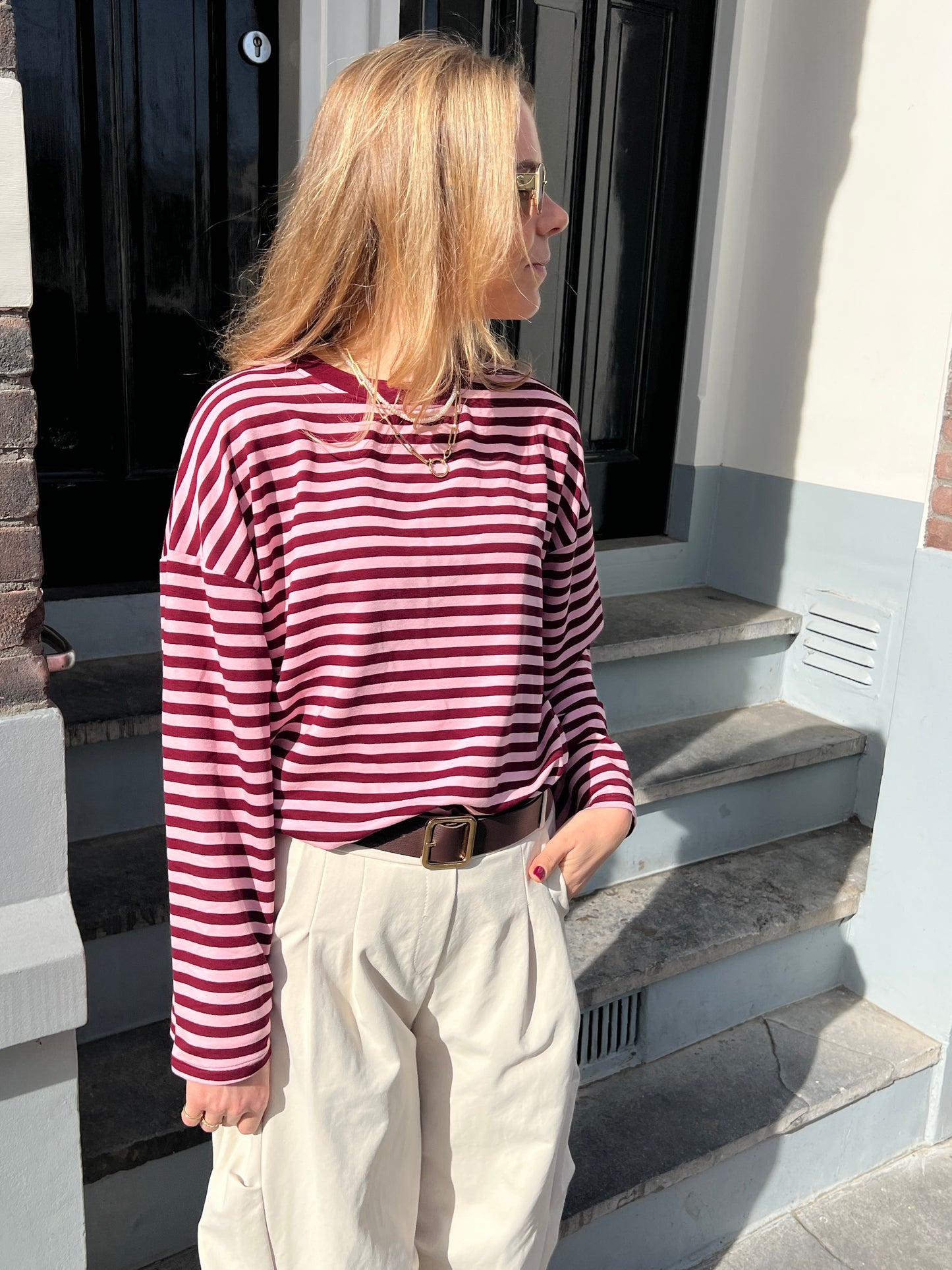 Fanny longsleeve bordeaux /roze