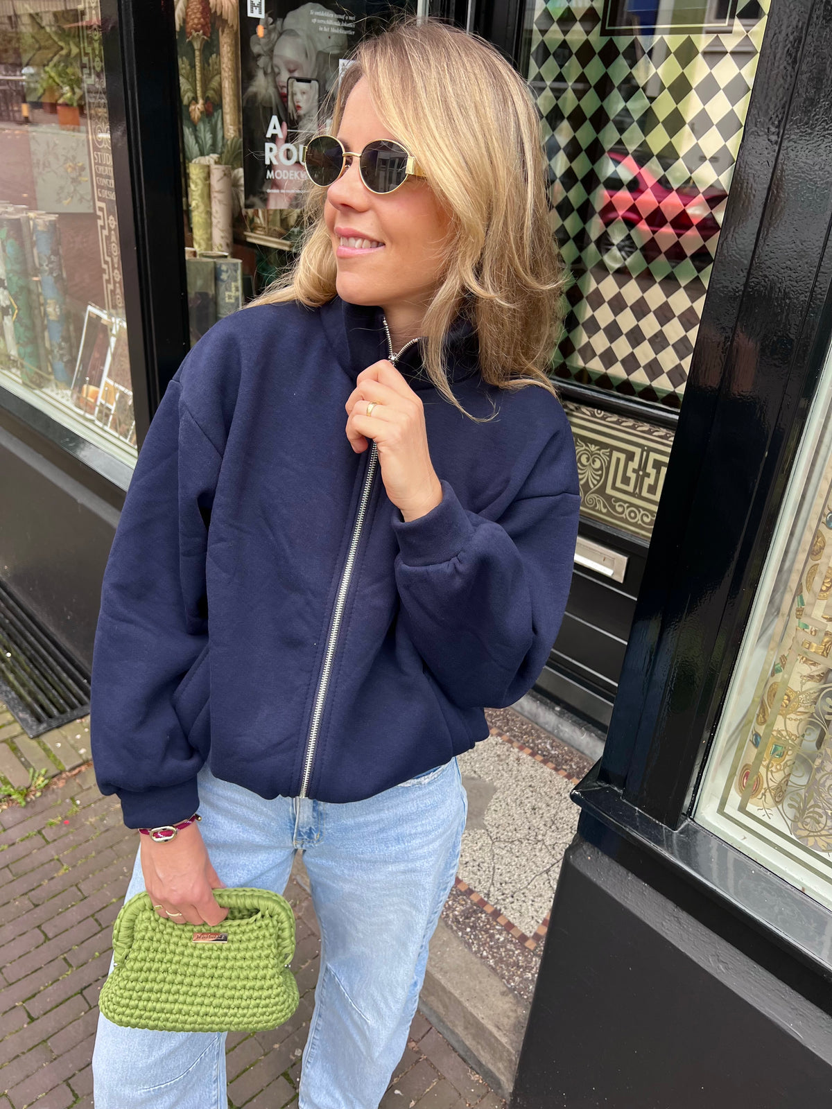 Noor sweat zippervest navy