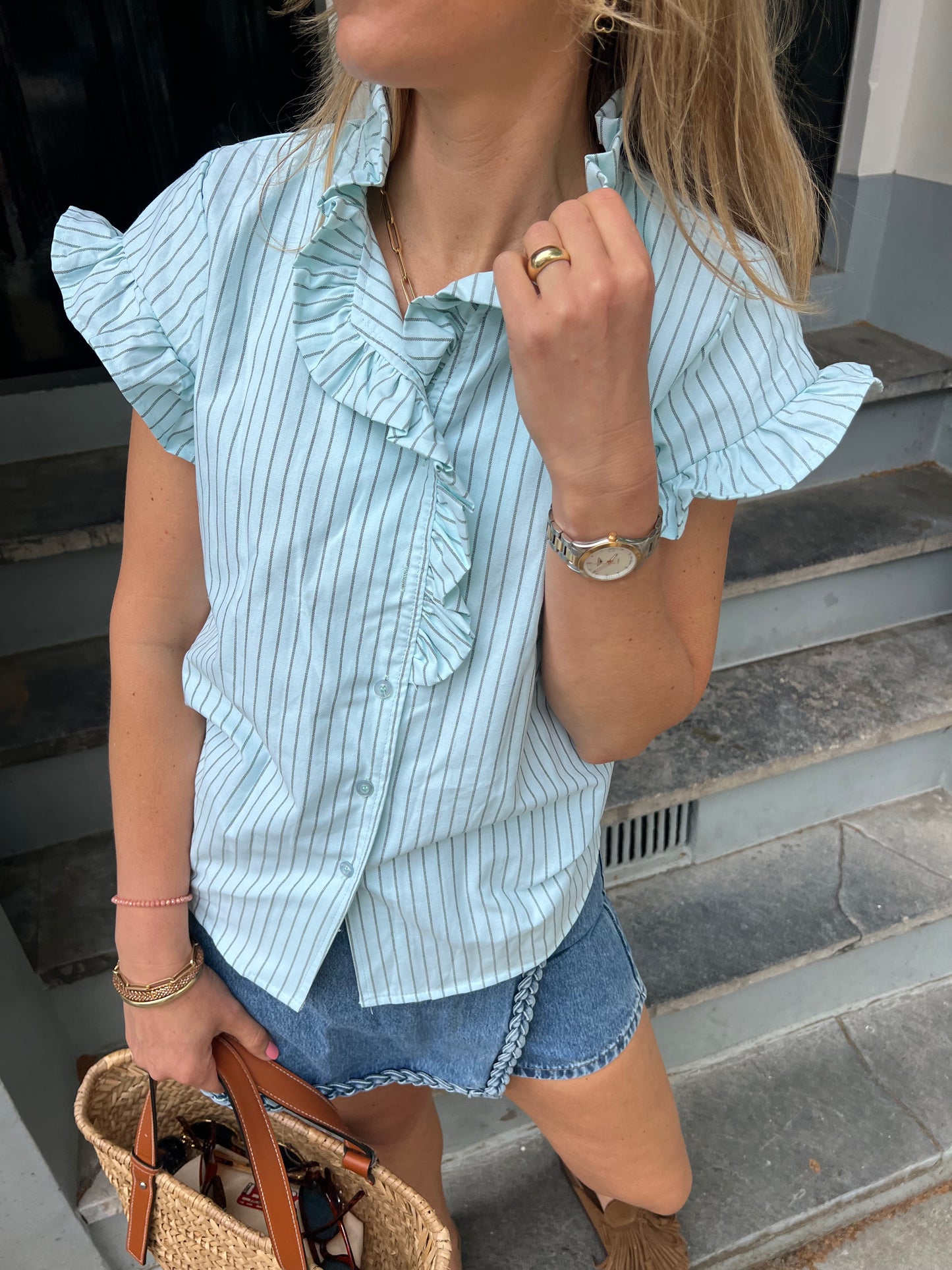 Didi striped ruffle blouse mint