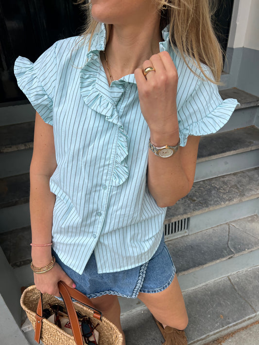 Didi striped ruffle blouse mint
