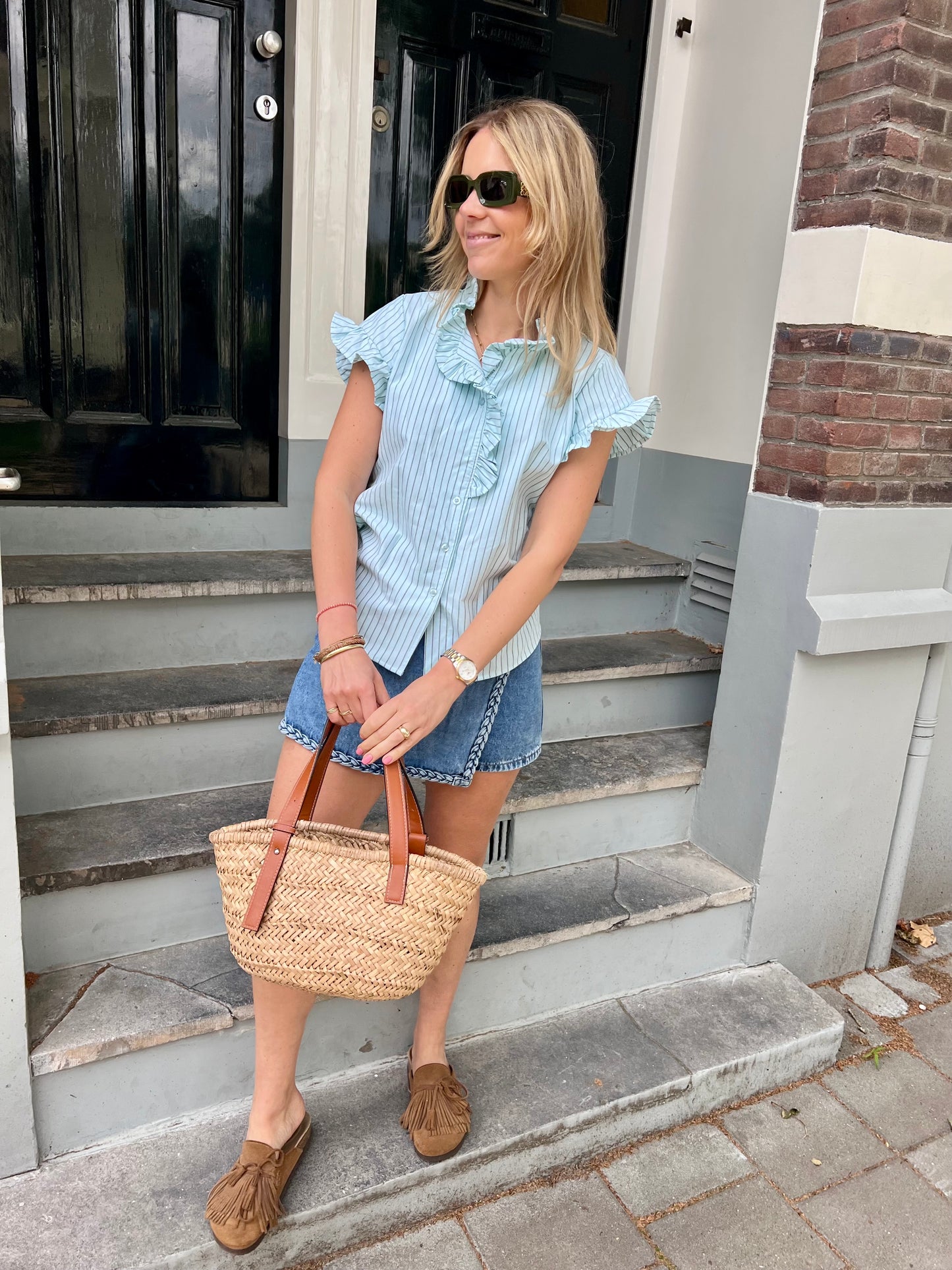 Didi striped ruffle blouse mint