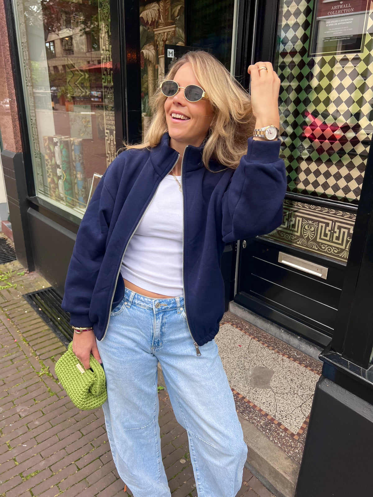 Noor sweat zippervest navy
