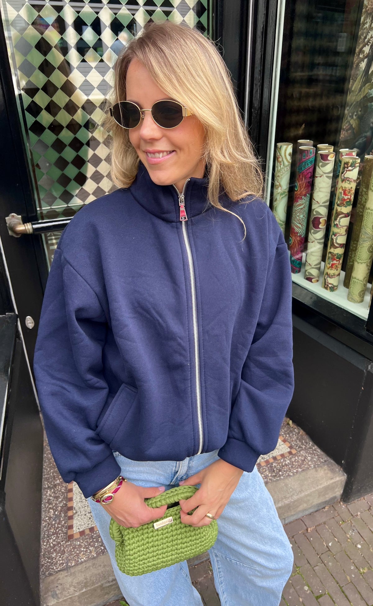 Noor sweat zippervest navy
