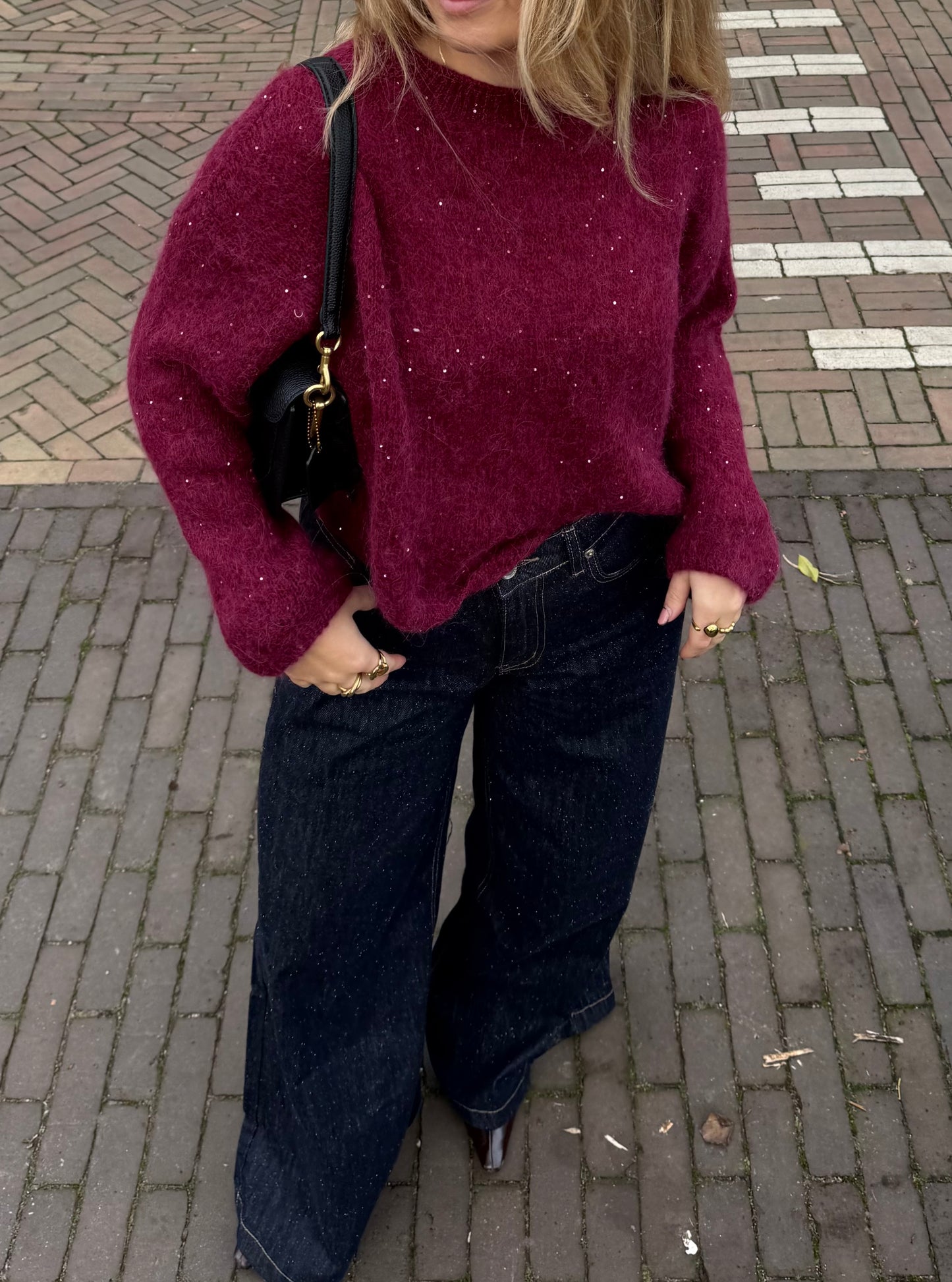 Wide leg glamour jeans donkerblauw