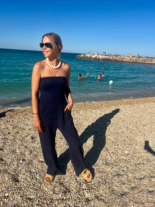 Strapless jumpsuit donkerblauw