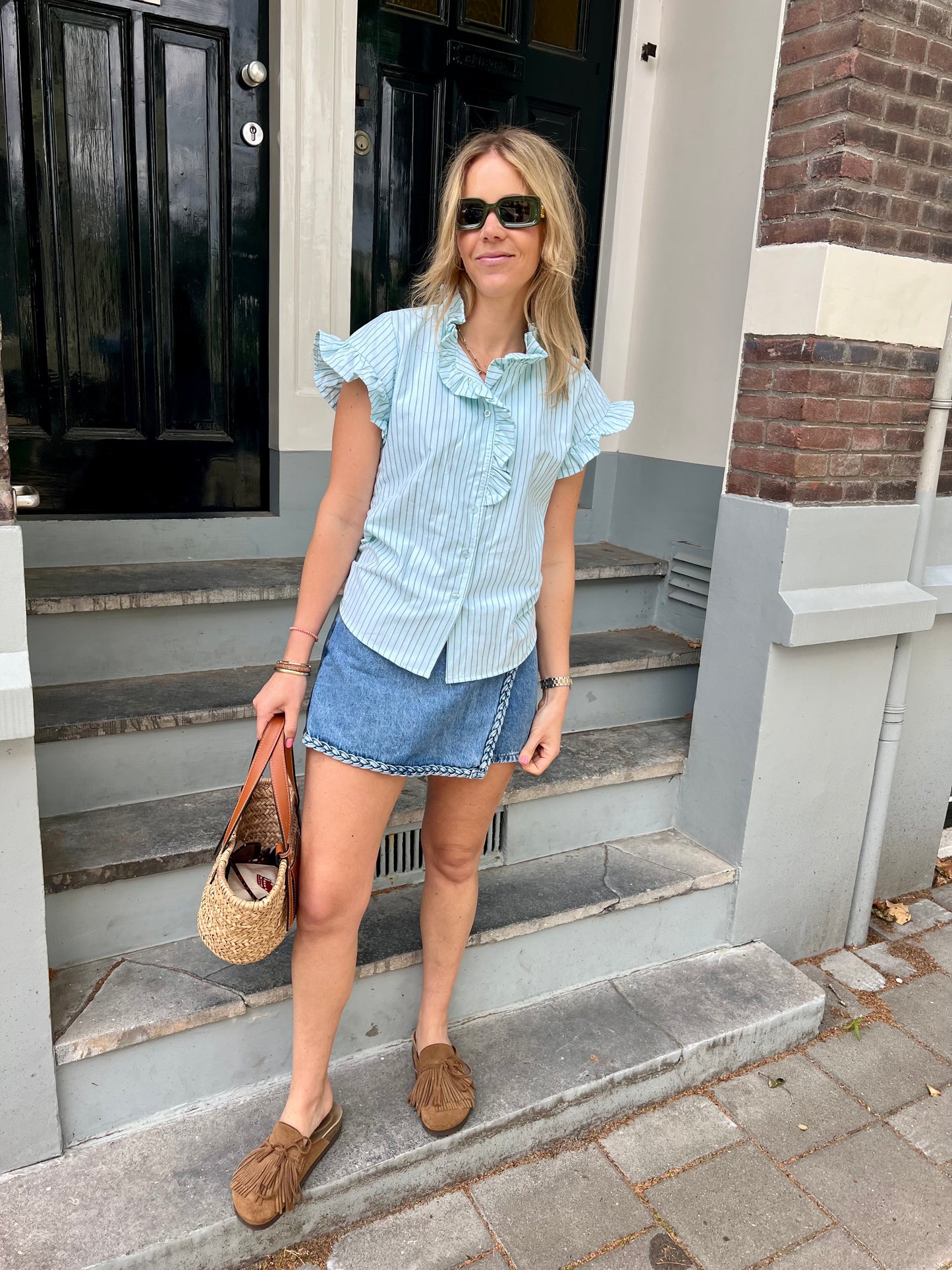 Didi striped ruffle blouse mint