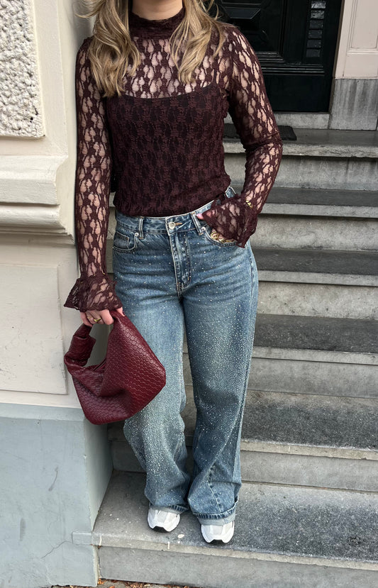 Daphné top kant aubergine