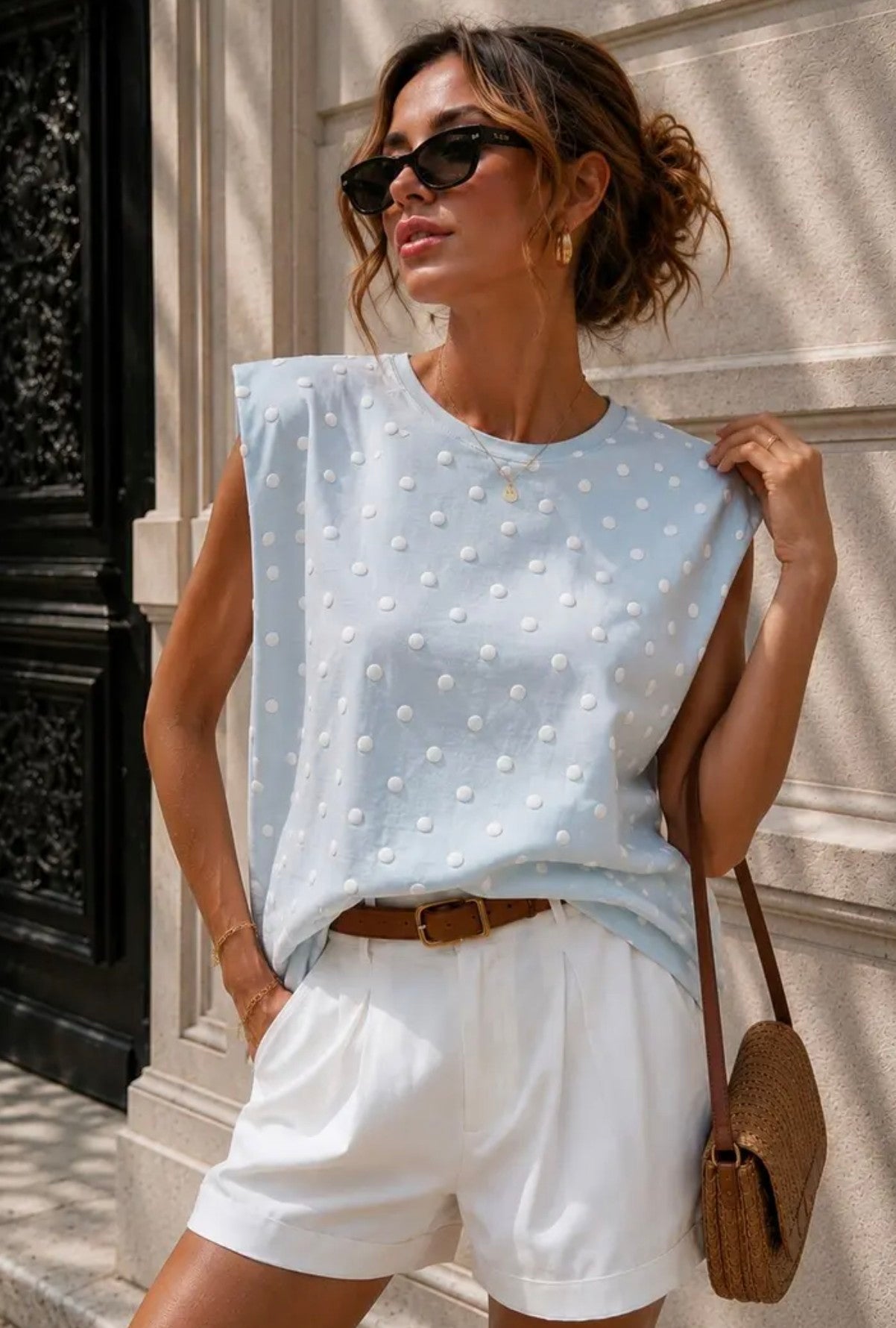 Polka dot t-shirt blauw